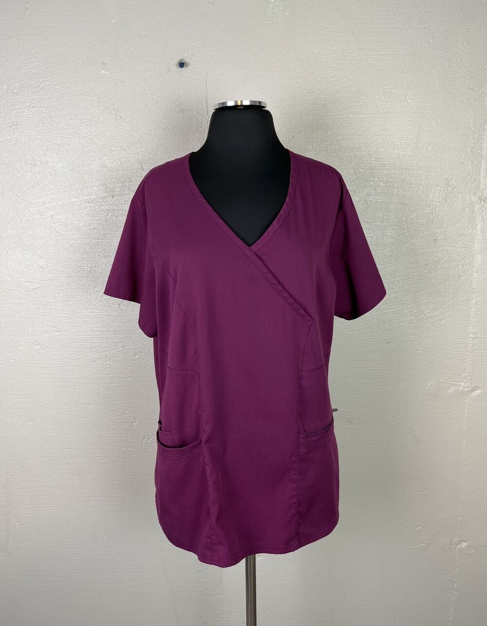 Grey’s Anatomy Women’s Merlot V-Neck Stretch Medical Scrub With Pockets Size XL